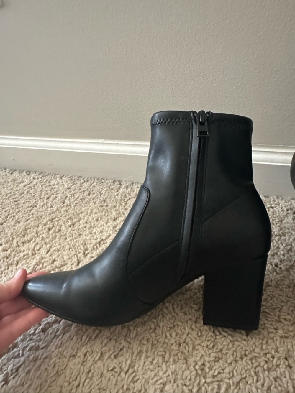 Women's Black Ankle Boots - Sleek Block Heel Booties - Picture 3 of 3